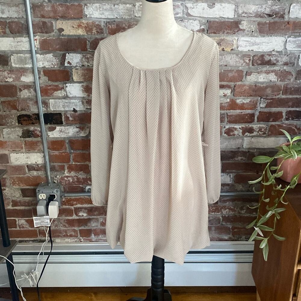 Beige with Black Polka Dots Balloon Hem Long Sleeve Short Dress Size M / 7